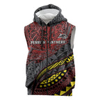 Personalised Penrith Panthers Sleeveless Zip Hoodie Polynesian Tribal Art Style With Fierce Panther Mascot