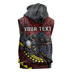 Personalised Penrith Panthers Sleeveless Zip Hoodie Polynesian Tribal Art Style With Fierce Panther Mascot