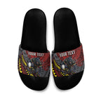 Personalised Penrith Panthers Slide Sandals Polynesian Tribal Art Style With Fierce Panther Mascot