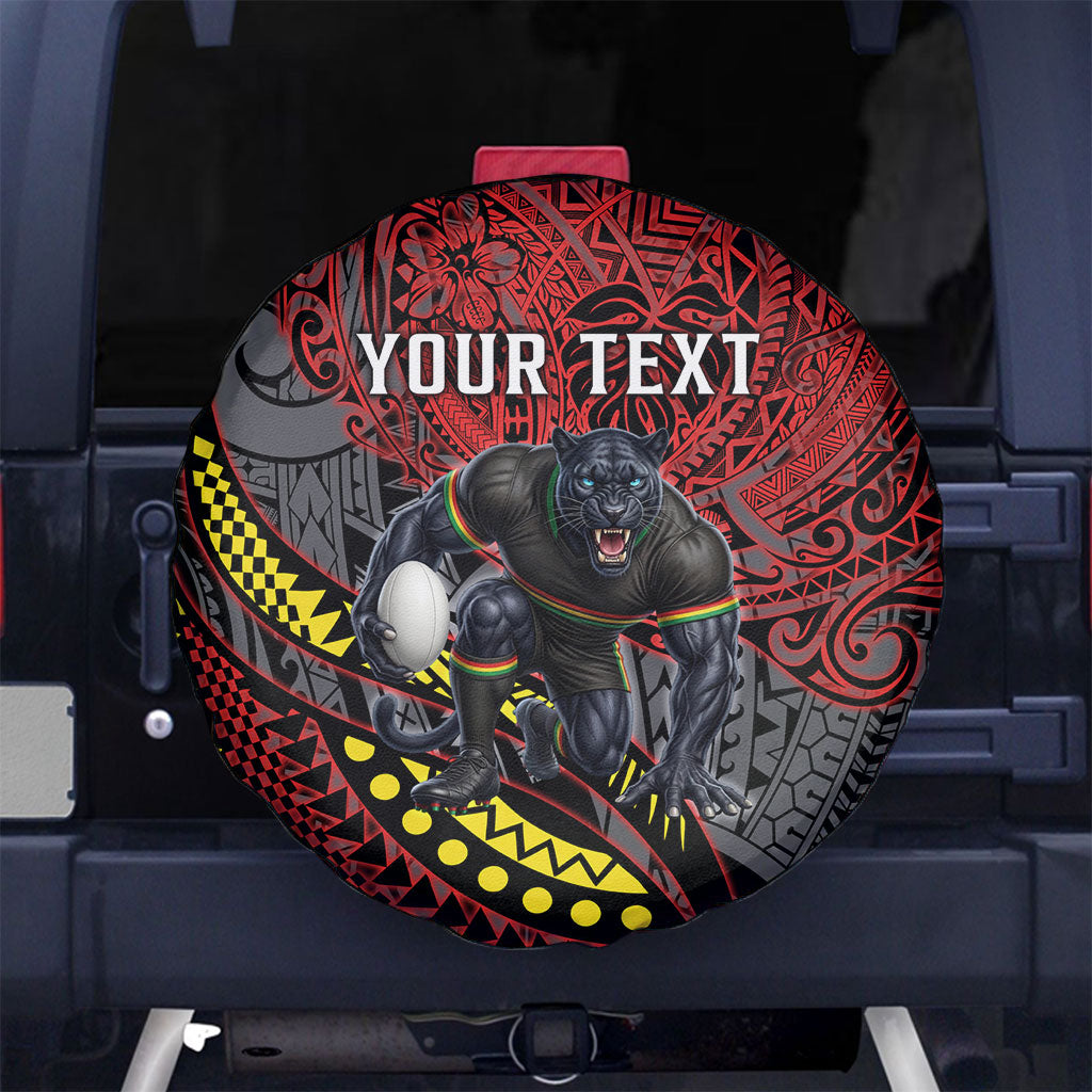 Personalised Penrith Panthers Spare Tire Cover Polynesian Tribal Art Style With Fierce Panther Mascot