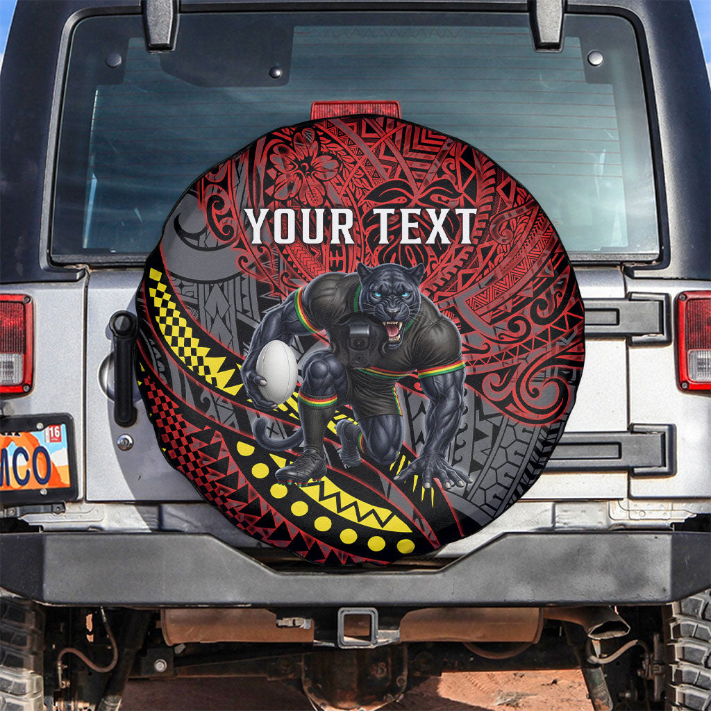 Personalised Penrith Panthers Spare Tire Cover Polynesian Tribal Art Style With Fierce Panther Mascot