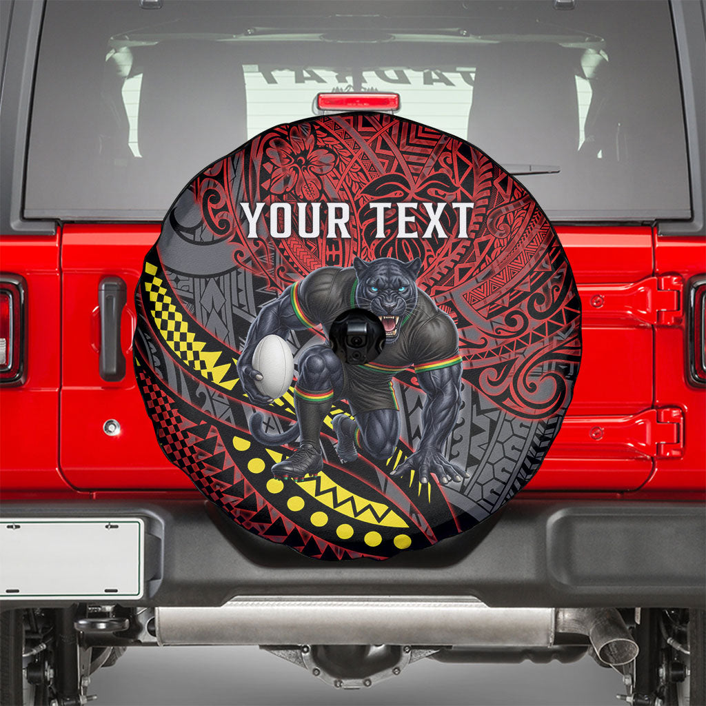 Personalised Penrith Panthers Spare Tire Cover Polynesian Tribal Art Style With Fierce Panther Mascot