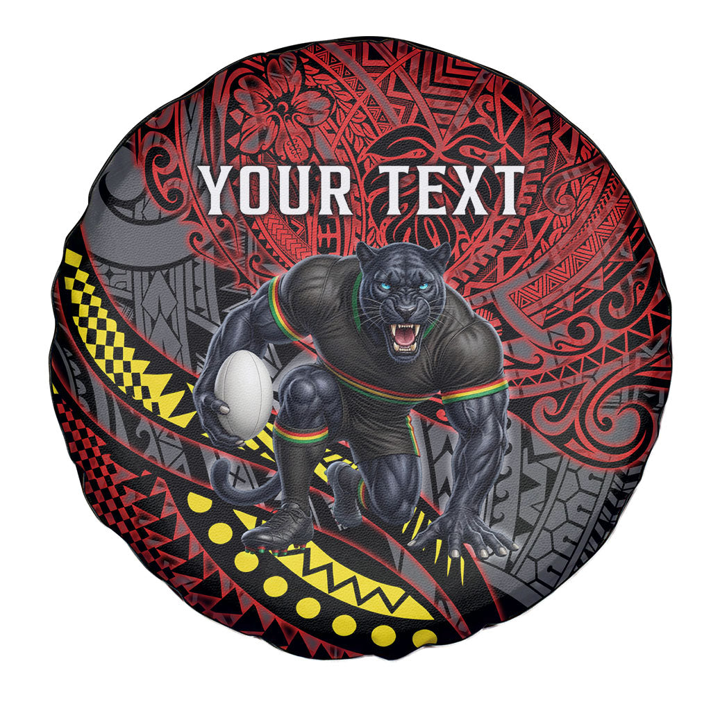 Personalised Penrith Panthers Spare Tire Cover Polynesian Tribal Art Style With Fierce Panther Mascot