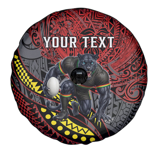 Personalised Penrith Panthers Spare Tire Cover Polynesian Tribal Art Style With Fierce Panther Mascot