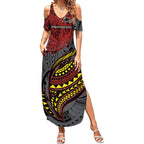 Personalised Penrith Panthers Summer Maxi Dress Polynesian Tribal Art Style With Fierce Panther Mascot