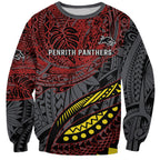 Personalised Penrith Panthers Sweatshirt Polynesian Tribal Art Style With Fierce Panther Mascot