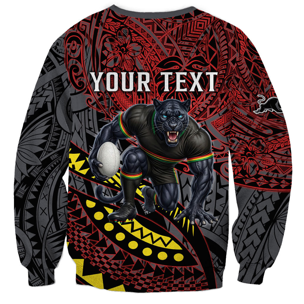 Personalised Penrith Panthers Sweatshirt Polynesian Tribal Art Style With Fierce Panther Mascot