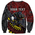 Personalised Penrith Panthers Sweatshirt Polynesian Tribal Art Style With Fierce Panther Mascot