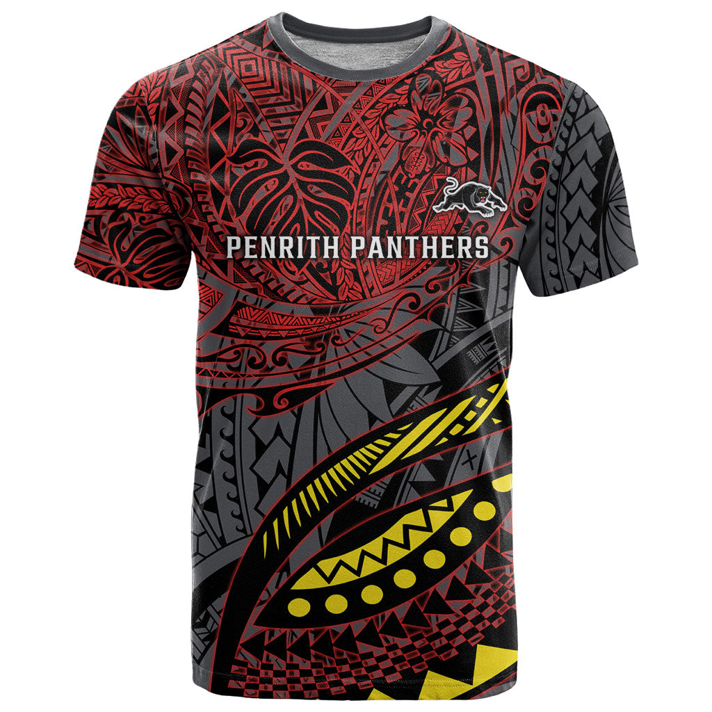 Personalised Penrith Panthers T Shirt Polynesian Tribal Art Style With Fierce Panther Mascot