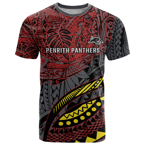 Personalised Penrith Panthers T Shirt Polynesian Tribal Art Style With Fierce Panther Mascot