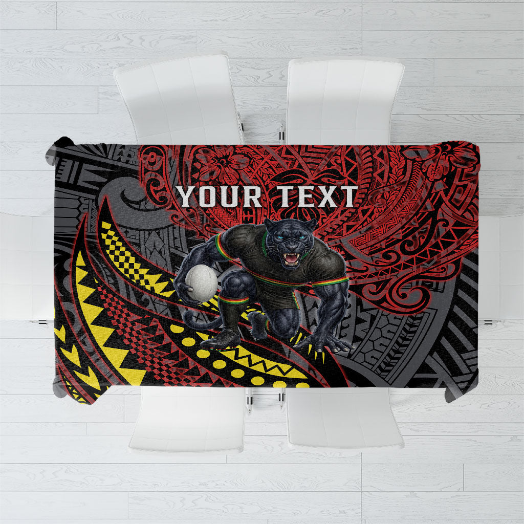 Personalised Penrith Panthers Tablecloth Polynesian Tribal Art Style With Fierce Panther Mascot