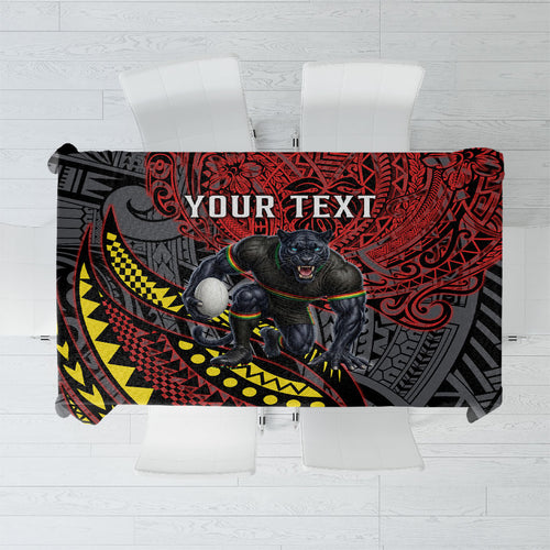 Personalised Penrith Panthers Tablecloth Polynesian Tribal Art Style With Fierce Panther Mascot