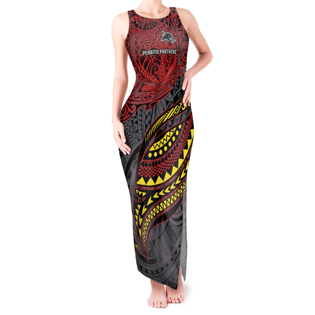 Personalised Penrith Panthers Tank Maxi Dress Polynesian Tribal Art Style With Fierce Panther Mascot