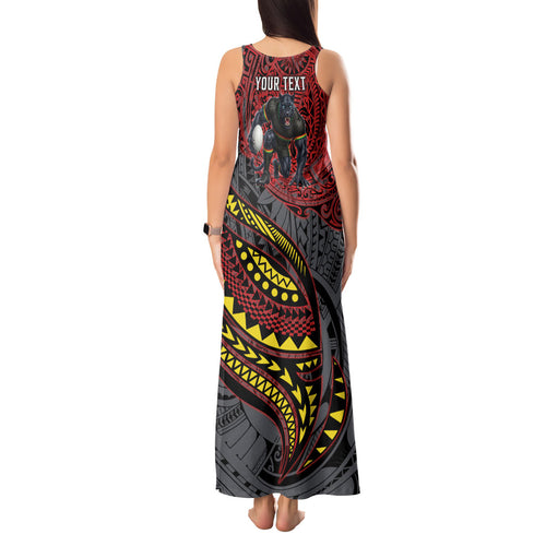 Personalised Penrith Panthers Tank Maxi Dress Polynesian Tribal Art Style With Fierce Panther Mascot