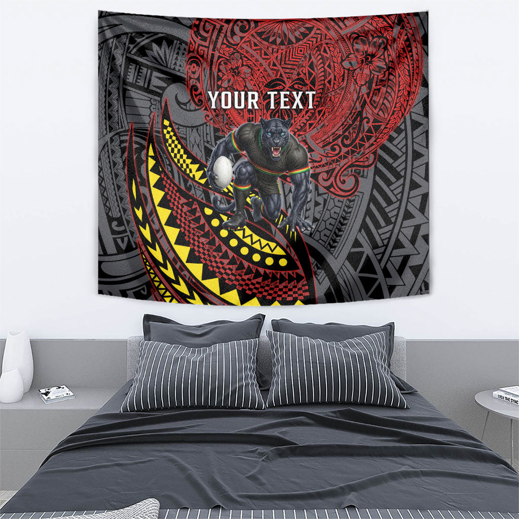 Personalised Penrith Panthers Tapestry Polynesian Tribal Art Style With Fierce Panther Mascot