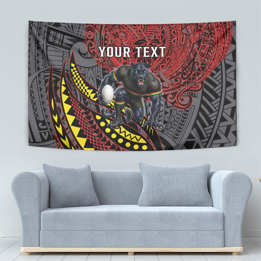 Personalised Penrith Panthers Tapestry Polynesian Tribal Art Style With Fierce Panther Mascot