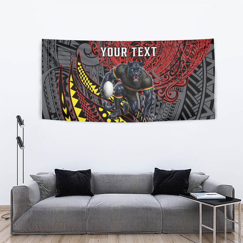 Personalised Penrith Panthers Tapestry Polynesian Tribal Art Style With Fierce Panther Mascot