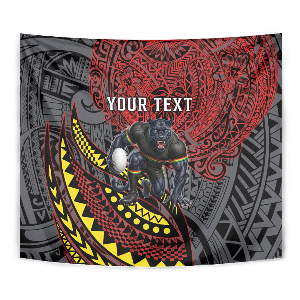 Personalised Penrith Panthers Tapestry Polynesian Tribal Art Style With Fierce Panther Mascot