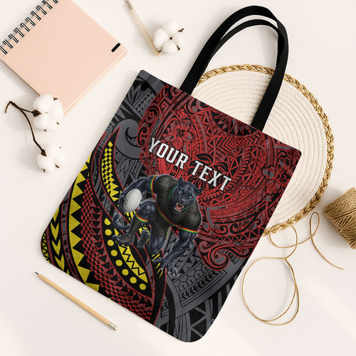 Personalised Penrith Panthers Tote Bag Polynesian Tribal Art Style With Fierce Panther Mascot