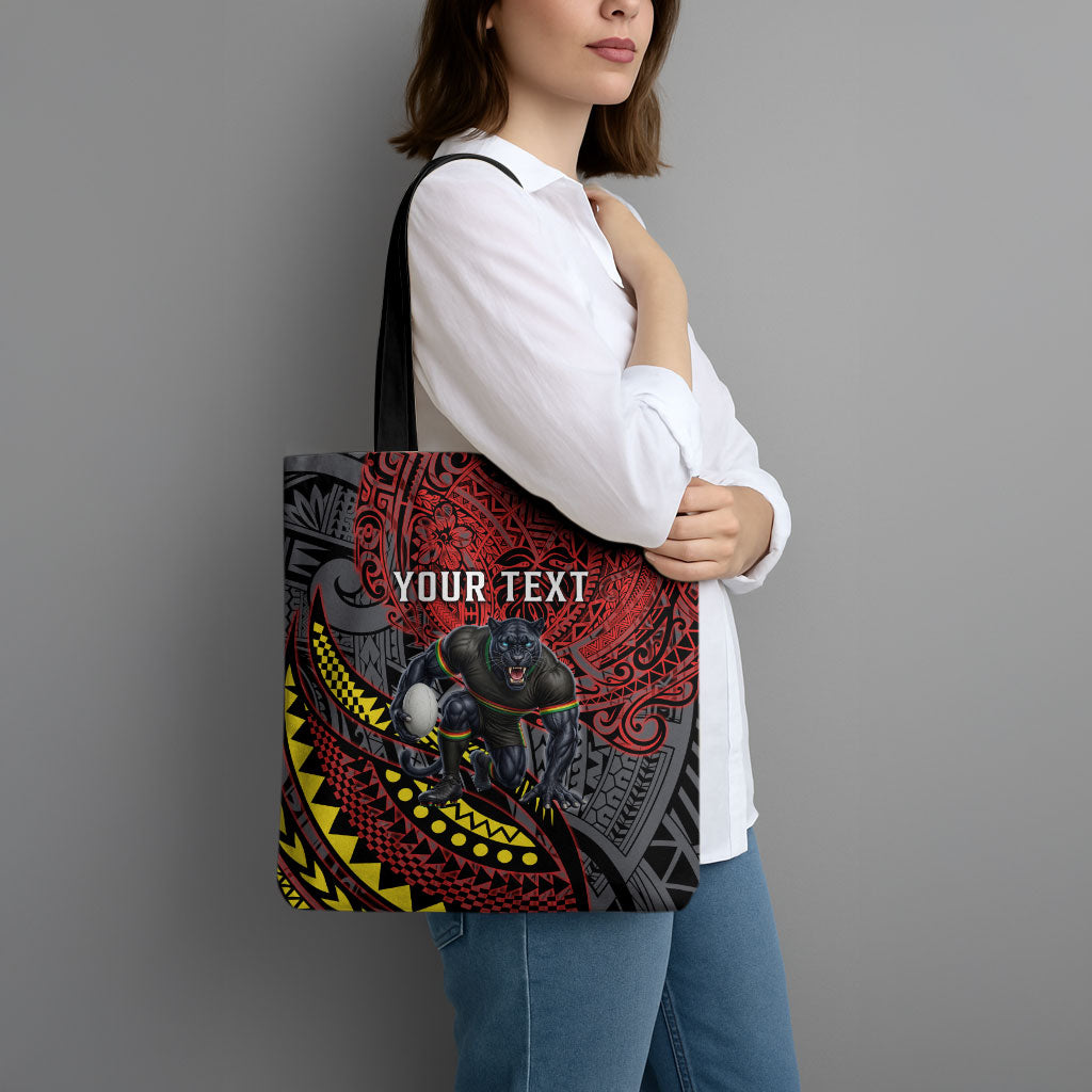 Personalised Penrith Panthers Tote Bag Polynesian Tribal Art Style With Fierce Panther Mascot