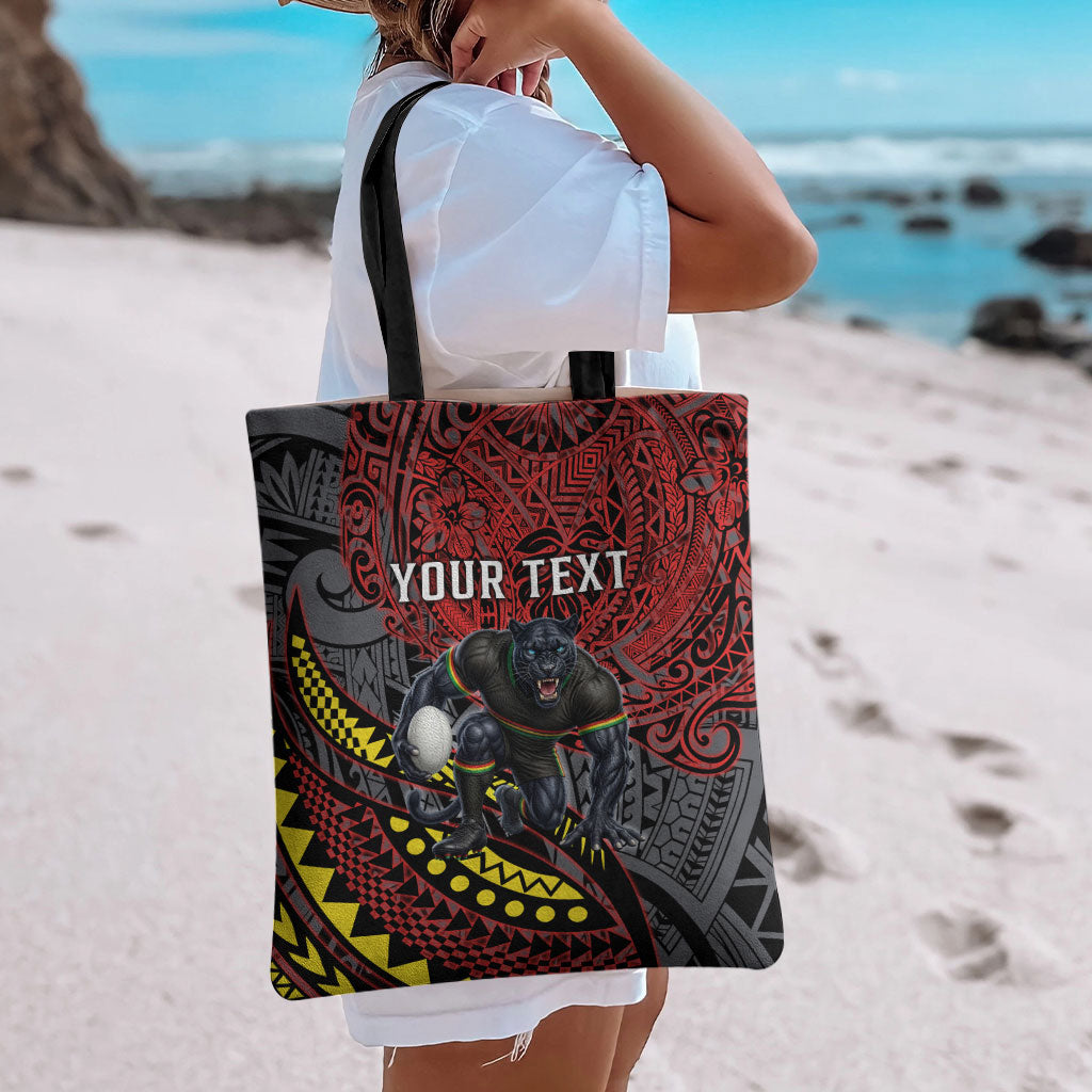 Personalised Penrith Panthers Tote Bag Polynesian Tribal Art Style With Fierce Panther Mascot