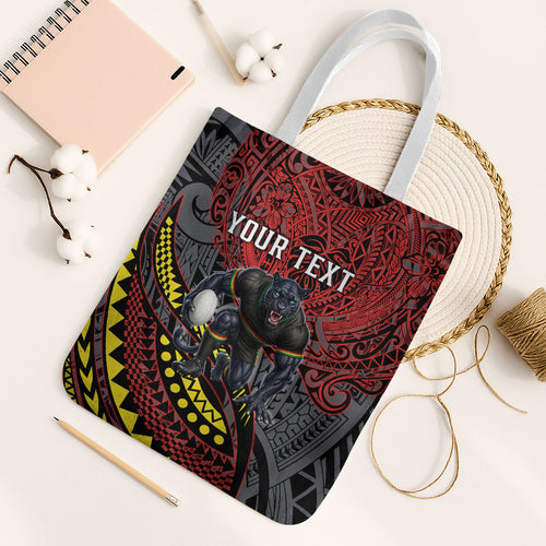 Personalised Penrith Panthers Tote Bag Polynesian Tribal Art Style With Fierce Panther Mascot