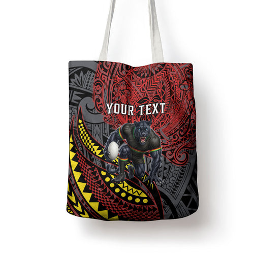 Personalised Penrith Panthers Tote Bag Polynesian Tribal Art Style With Fierce Panther Mascot
