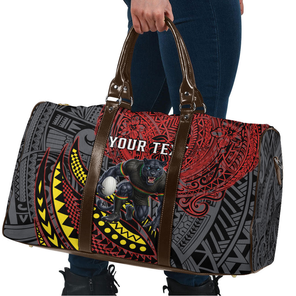 Personalised Penrith Panthers Travel Bag Polynesian Tribal Art Style With Fierce Panther Mascot