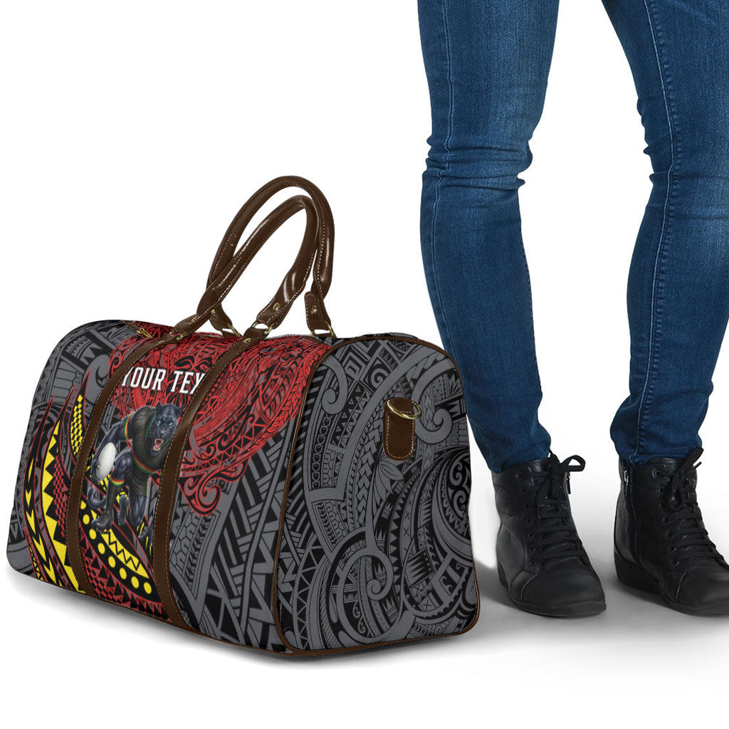 Personalised Penrith Panthers Travel Bag Polynesian Tribal Art Style With Fierce Panther Mascot