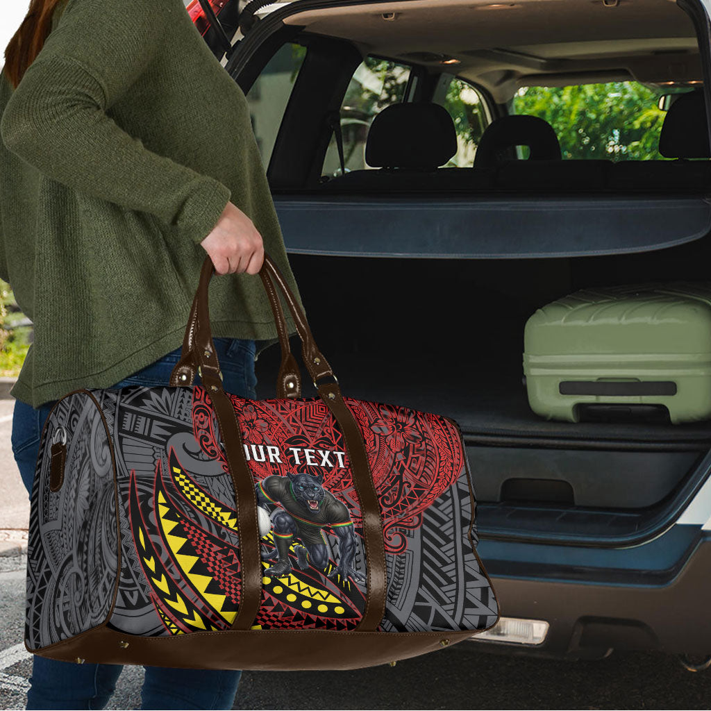 Personalised Penrith Panthers Travel Bag Polynesian Tribal Art Style With Fierce Panther Mascot