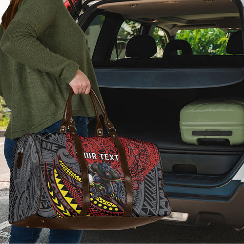 Personalised Penrith Panthers Travel Bag Polynesian Tribal Art Style With Fierce Panther Mascot