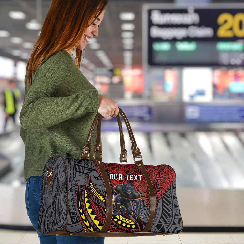 Personalised Penrith Panthers Travel Bag Polynesian Tribal Art Style With Fierce Panther Mascot