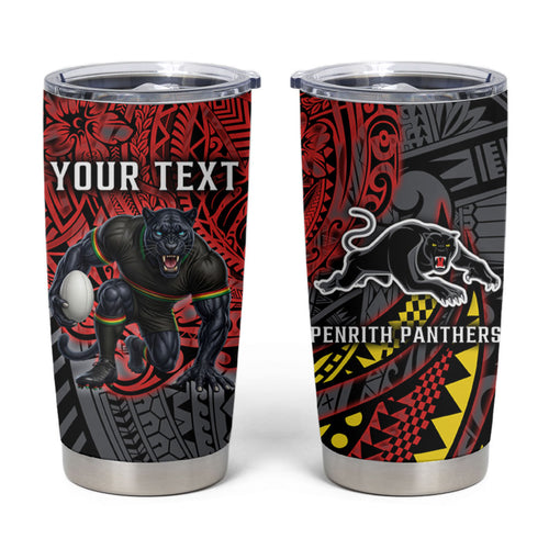 Personalised Penrith Panthers Tumbler Cup Polynesian Tribal Art Style With Fierce Panther Mascot
