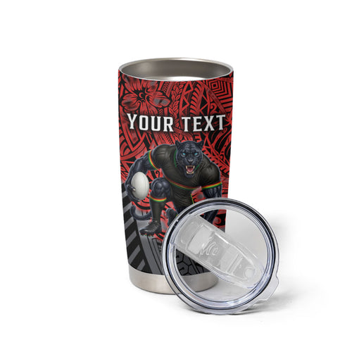Personalised Penrith Panthers Tumbler Cup Polynesian Tribal Art Style With Fierce Panther Mascot