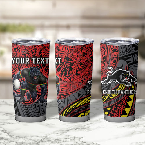 Personalised Penrith Panthers Tumbler Cup Polynesian Tribal Art Style With Fierce Panther Mascot