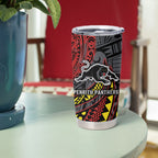 Personalised Penrith Panthers Tumbler Cup Polynesian Tribal Art Style With Fierce Panther Mascot
