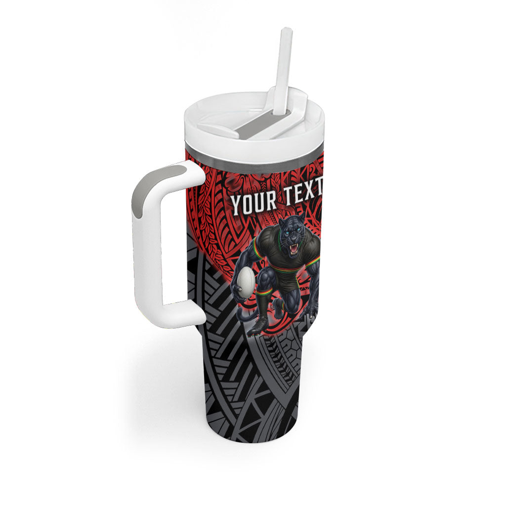 Personalised Penrith Panthers Tumbler With Handle Polynesian Tribal Art Style With Fierce Panther Mascot