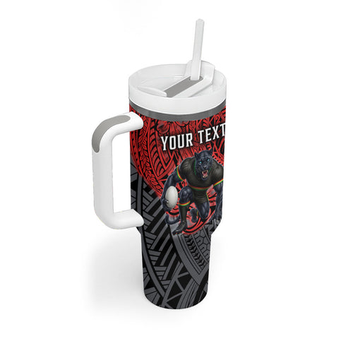 Personalised Penrith Panthers Tumbler With Handle Polynesian Tribal Art Style With Fierce Panther Mascot