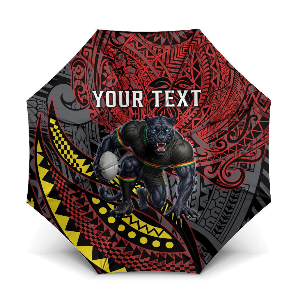 Personalised Penrith Panthers Umbrella Polynesian Tribal Art Style With Fierce Panther Mascot
