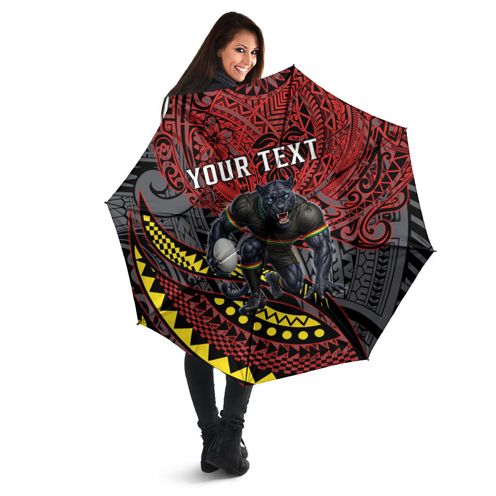 Personalised Penrith Panthers Umbrella Polynesian Tribal Art Style With Fierce Panther Mascot