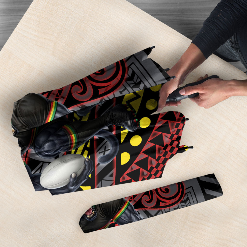 Personalised Penrith Panthers Umbrella Polynesian Tribal Art Style With Fierce Panther Mascot
