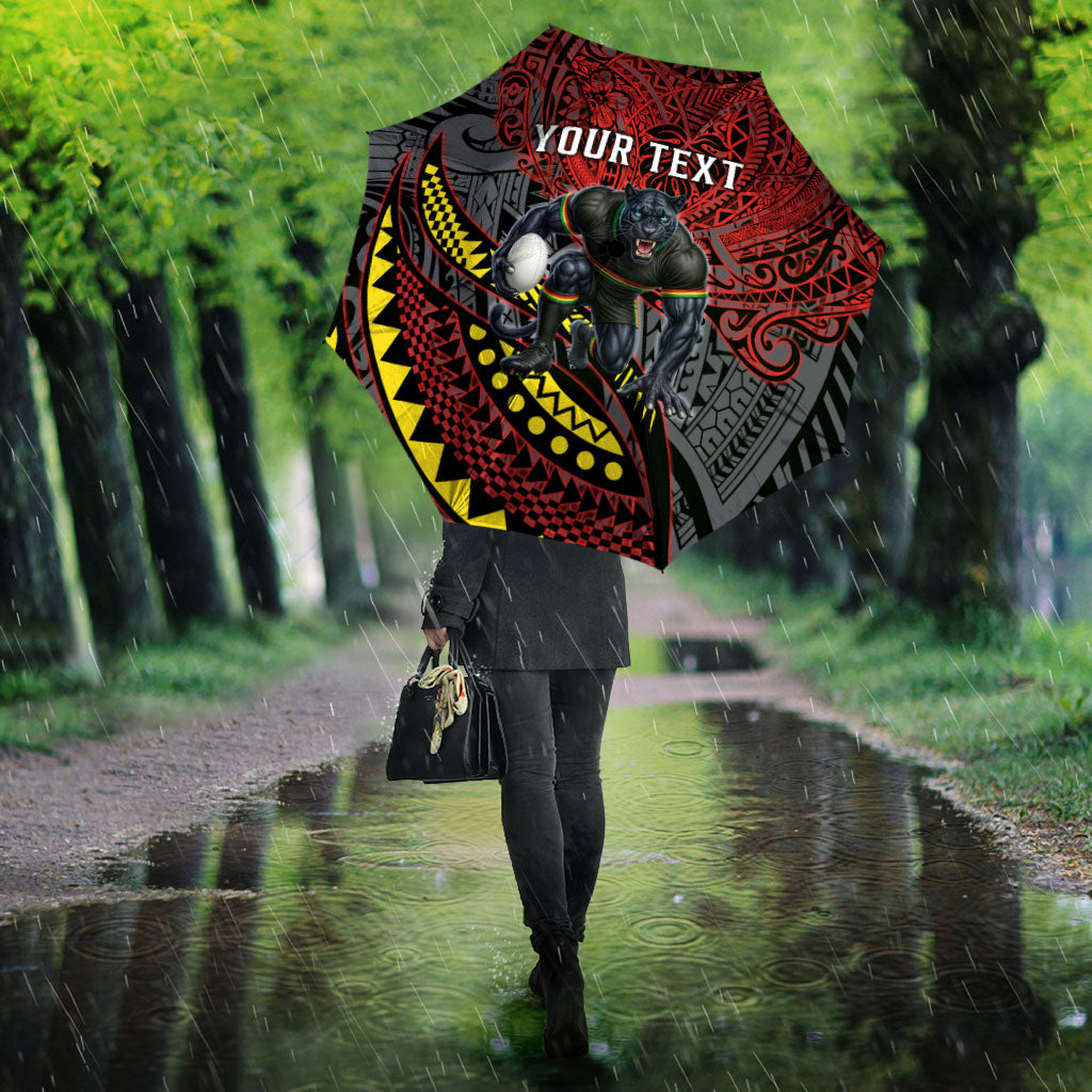 Personalised Penrith Panthers Umbrella Polynesian Tribal Art Style With Fierce Panther Mascot