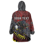 Personalised Penrith Panthers Wearable Blanket Hoodie Polynesian Tribal Art Style With Fierce Panther Mascot