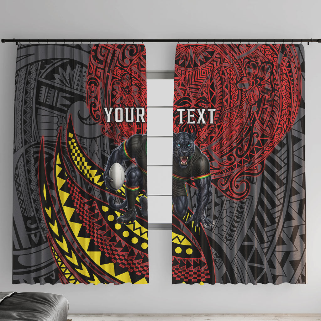 Personalised Penrith Panthers Window Curtain Polynesian Tribal Art Style With Fierce Panther Mascot