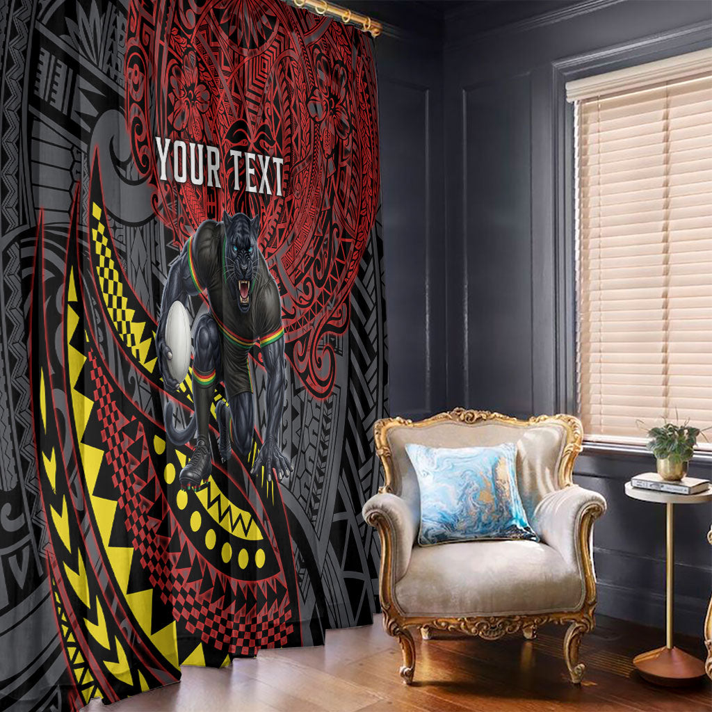 Personalised Penrith Panthers Window Curtain Polynesian Tribal Art Style With Fierce Panther Mascot