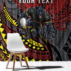Personalised Penrith Panthers Window Curtain Polynesian Tribal Art Style With Fierce Panther Mascot