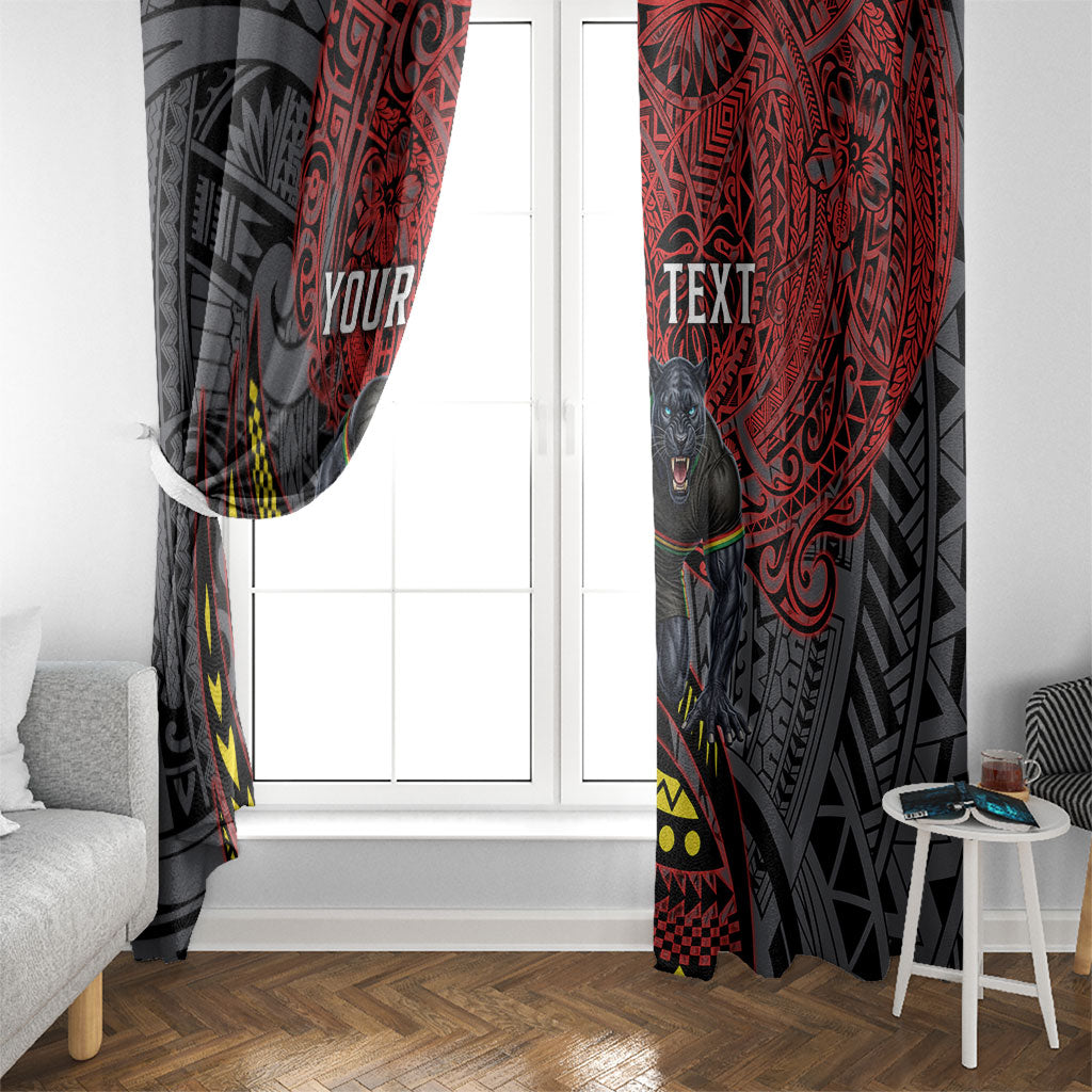 Personalised Penrith Panthers Window Curtain Polynesian Tribal Art Style With Fierce Panther Mascot