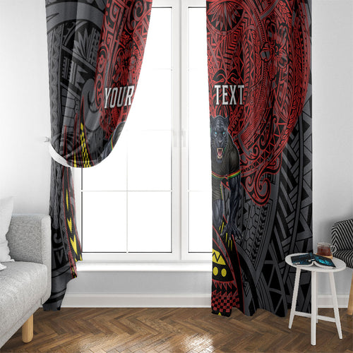 Personalised Penrith Panthers Window Curtain Polynesian Tribal Art Style With Fierce Panther Mascot