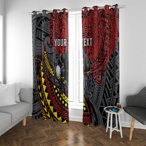 Personalised Penrith Panthers Window Curtain Polynesian Tribal Art Style With Fierce Panther Mascot