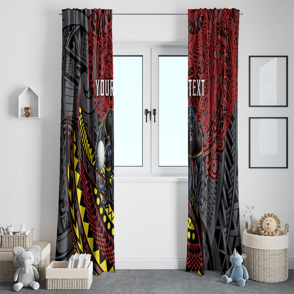 Personalised Penrith Panthers Window Curtain Polynesian Tribal Art Style With Fierce Panther Mascot